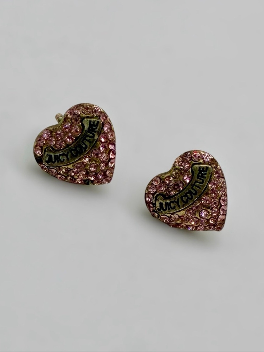 Vintage Y2K Juicy Couture Pink Crystal Heart Stud Earrings